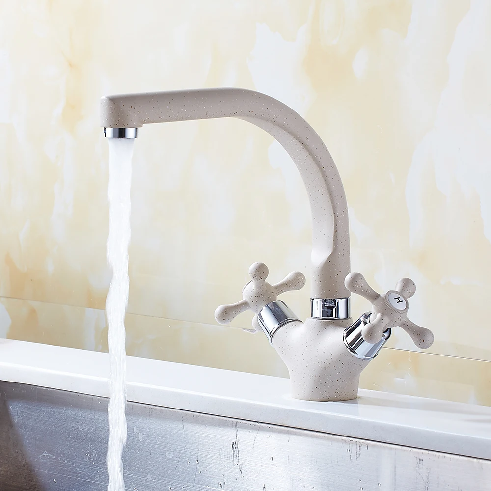

360 Rotation Kitchen Sink Faucet Double Handle Plum Blossom Spray Painting Cold and Hot Water Mixer Tap