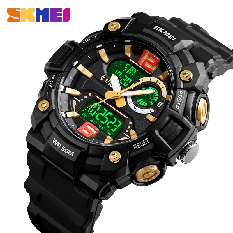 

Sport Men Watch Digital Watch Fashion Dual Display 5Bar Waterproof Luminous 3 Time Multi-Function Watch SKMEI 1529 Montre Homme