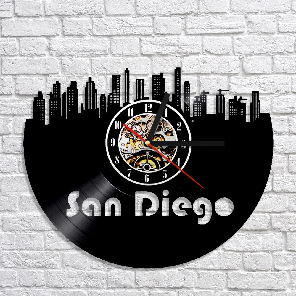 San Diego Cityscape 3D Wall Clock Modern Desgin Skyline Vinyl Record