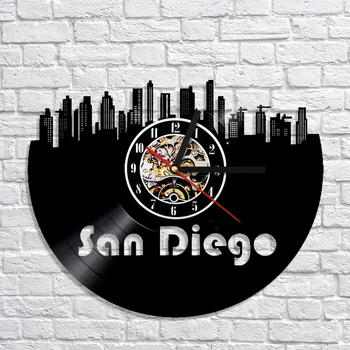 

San Diego Cityscape 3D Wall Clock Modern Desgin Skyline Vinyl Record Clock Handmade Vintage Retro Decorative Wall Clock