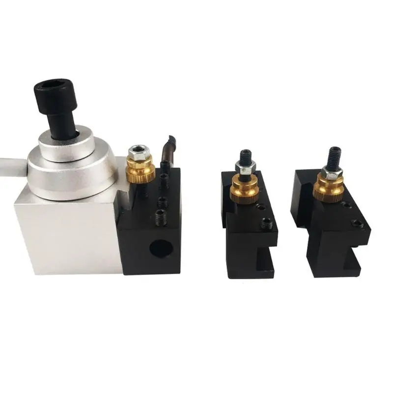 

Mini Piston type Aluminum Quick Change Tool QCT Kits 1pcs Tool Post turret+4pcs Tool holders for 7*10,7*12,7*14 Mini Lathe