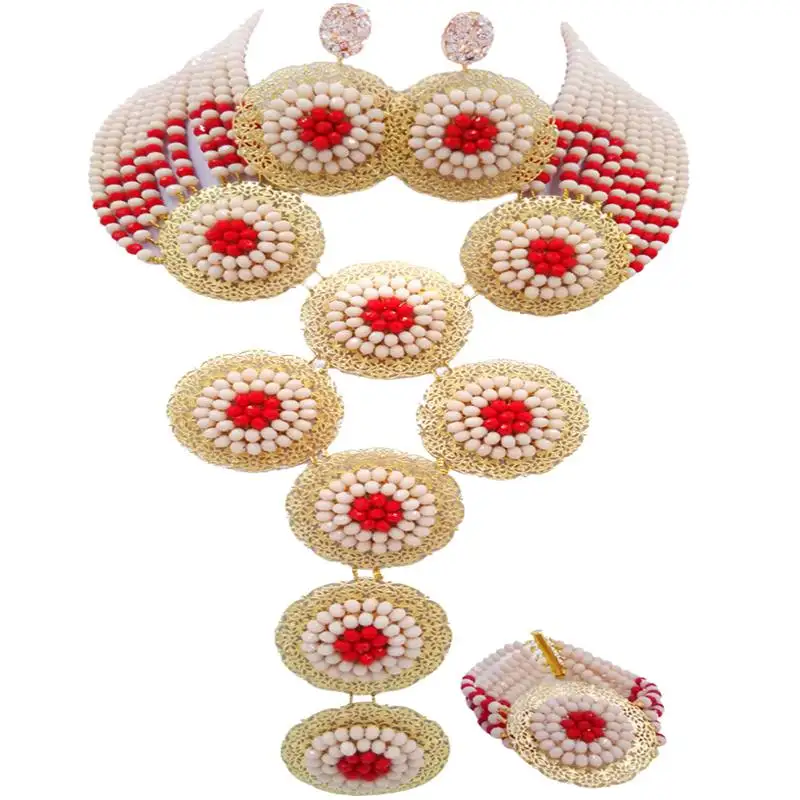 

Widely Popular Ivory Opaque Red African Engagement Women Crystal Beads Jewelry Sets 10C-9PH-04