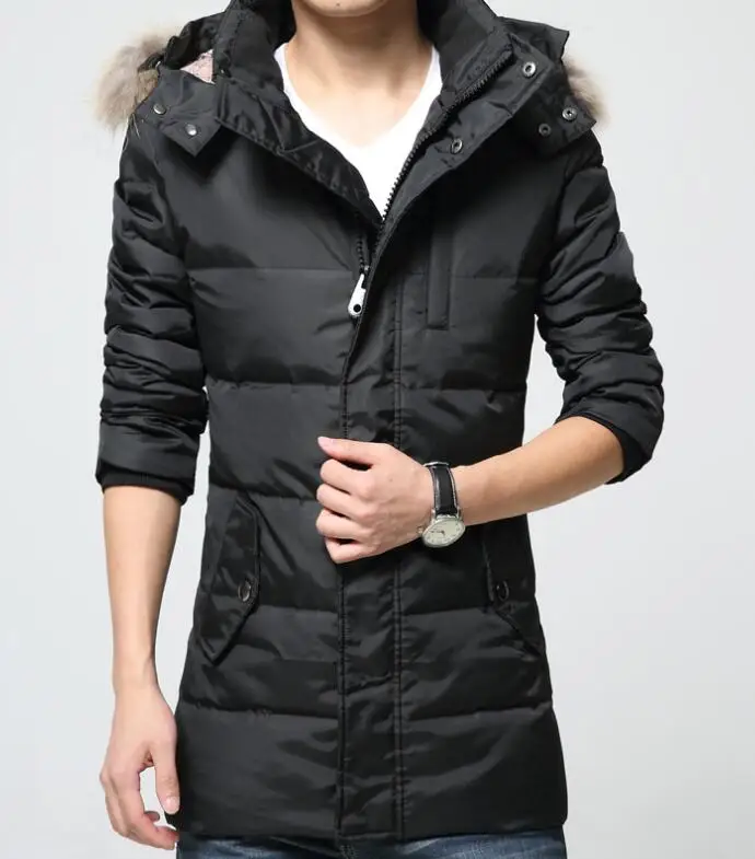 M-3XL Горячее предложение зимние мужские новые длинные утепленные пуховые пальто с капюшоном для развития морали - Цвет: Черный