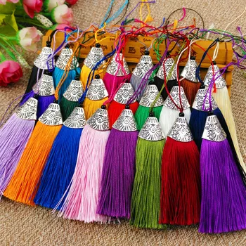 

50PCS X 8CM Ice Silk Tassels Silk Fringe Trim with Metal Cap for Craft Making Jewelry Curtains Pillow Bookmark Decor 18 Colors