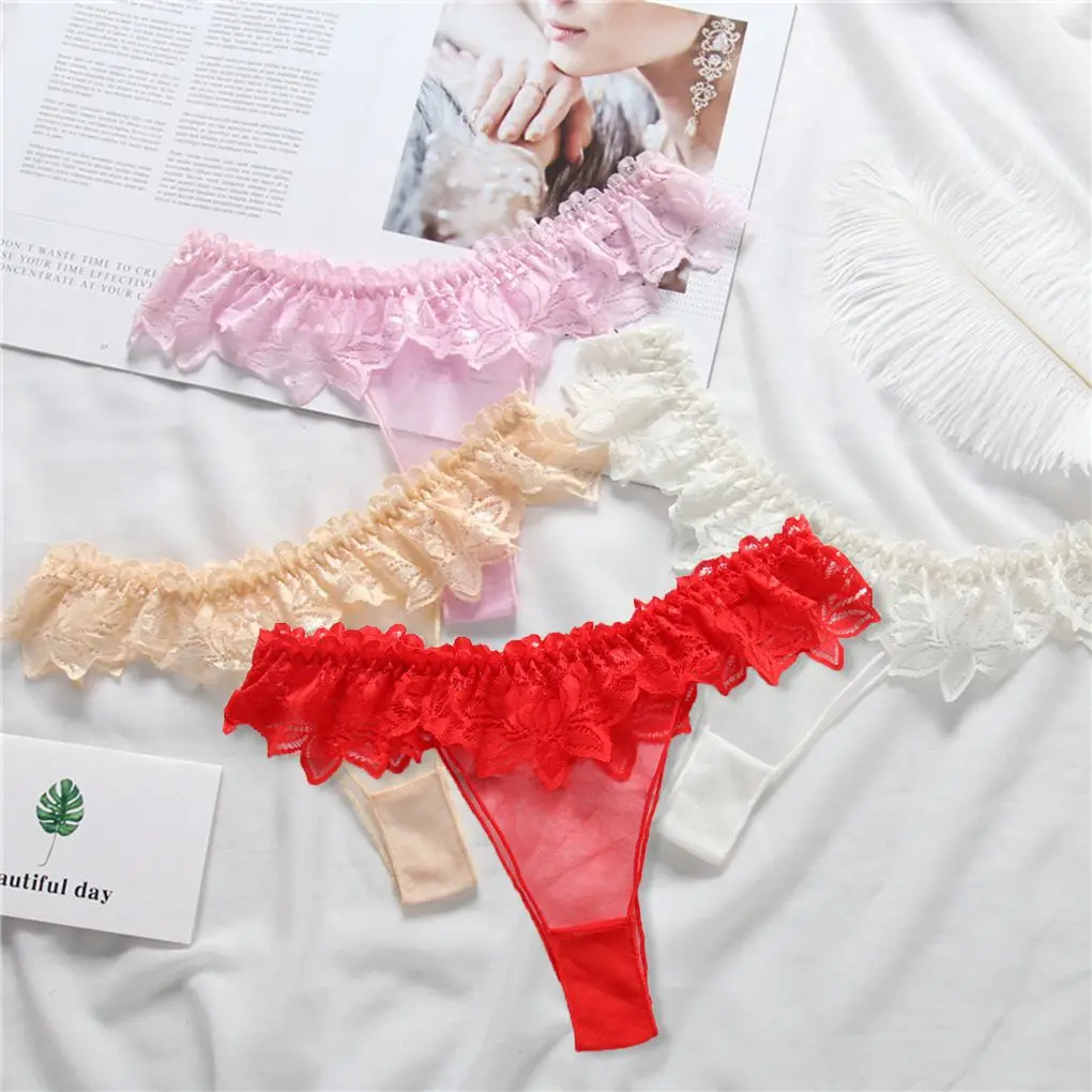 

2019 New G-String Low Waist Mesh Peplum Frill Lace Women Tempting Knickers Girl Underpants