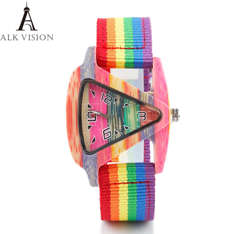 Часы наручные ALK pride с радужным деревянным ремешком для мужчин и женщин из
