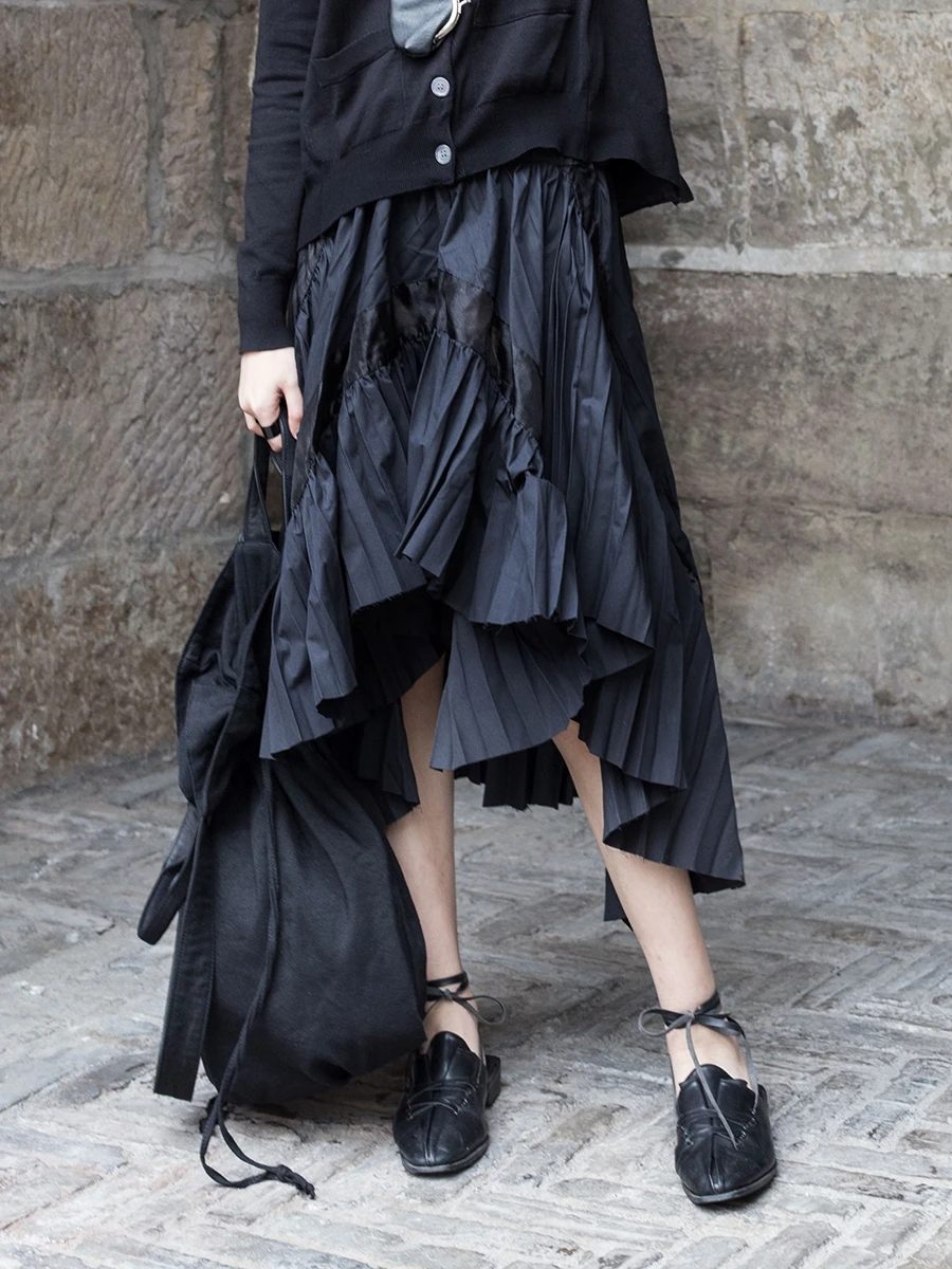 Plisada Viento Hueco Primavera 2019 Cakucool Verano Nuevo Falda Oscuro Negro Mujer Irregular Coreano Y x7Xw1Hq