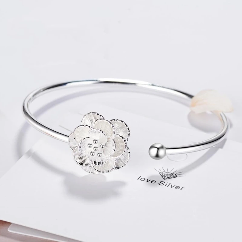 Цветок Корейский сладкий цветок вишни открытый 925 пробы Серебряный темперамент Женский литературный модный изменяемый Размер браслеты SBR094