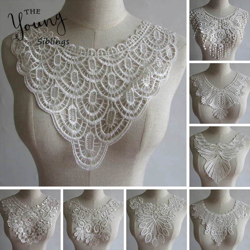 

Lace fabric dubai white High quality Neckline Decoration handmade Lace sewing Beautiful Fashion Collar Lace For Multipurpose