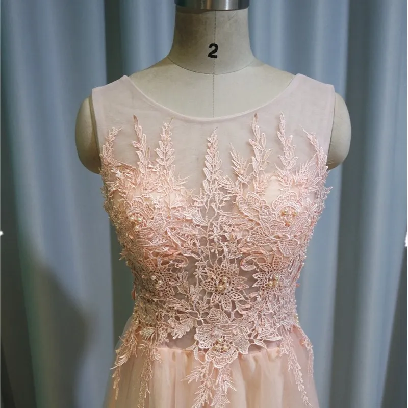 Robe bal de promo Sheer Cap mangas encaje Appliques tulle backless largo prom vestidos en stock barato de Soiree 2018 nouveaute