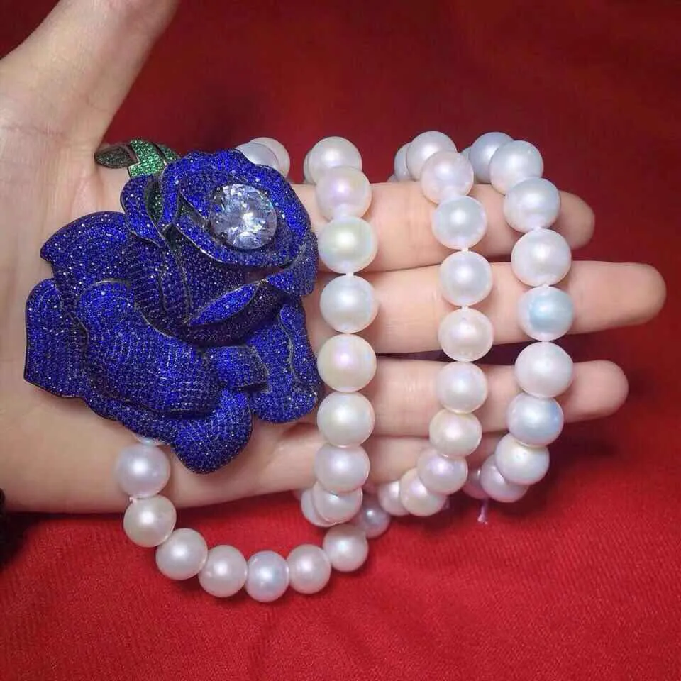 Qi Xuan_Large Rose брошь S925 Стерлинговое Серебро стерео инкрустированный Циркон Имитация голубой камень Брошь булавка преувеличенная атмосфера