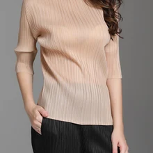 Модная женская футболка с коротким рукавом и высоким воротником, новая сексуальная тонкая проницаемая ткань