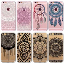 2016 New Phone Case Cover For iPhone 6 6S Soft Silicon Black Colorful Hollow transparent HENNA OJIBWE DREAM CATCHER Ethnic Triba