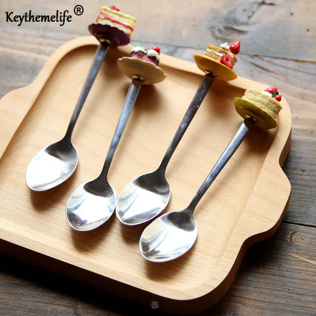 Dinnerware 1PCS Cute Resin Cake Shape Dessert Spoons Coffee Teaspoon