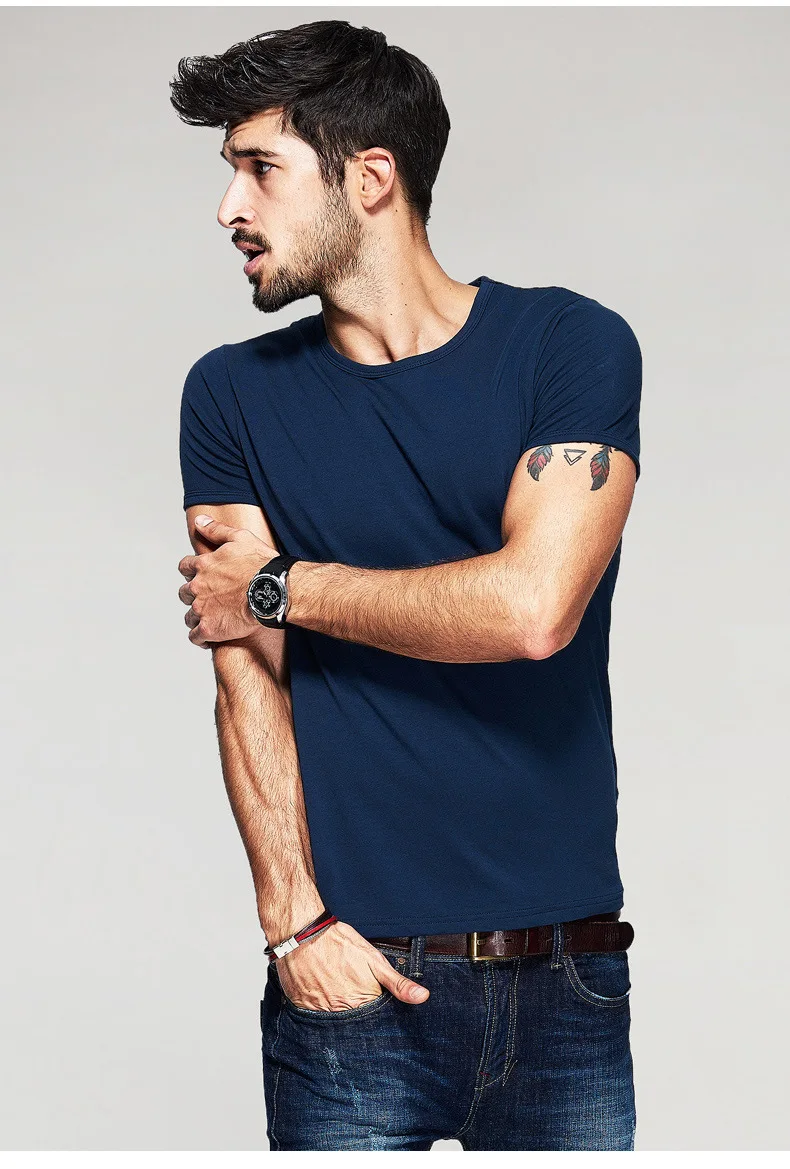 

2019 Men's Summer Short Sleeve T-Shirt Top Solid Color Men's Shirt Shirt Half Sleeve Tide