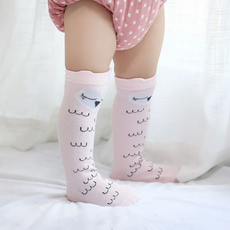 Милые детские носки с рисунком лисы, кошки, стерео носки с ушками, хлопковые нескользящие милые гетры до колена, унисекс, для девочек и мальчиков, Mei Infantil, детская одежда - Цвет: Pink owl