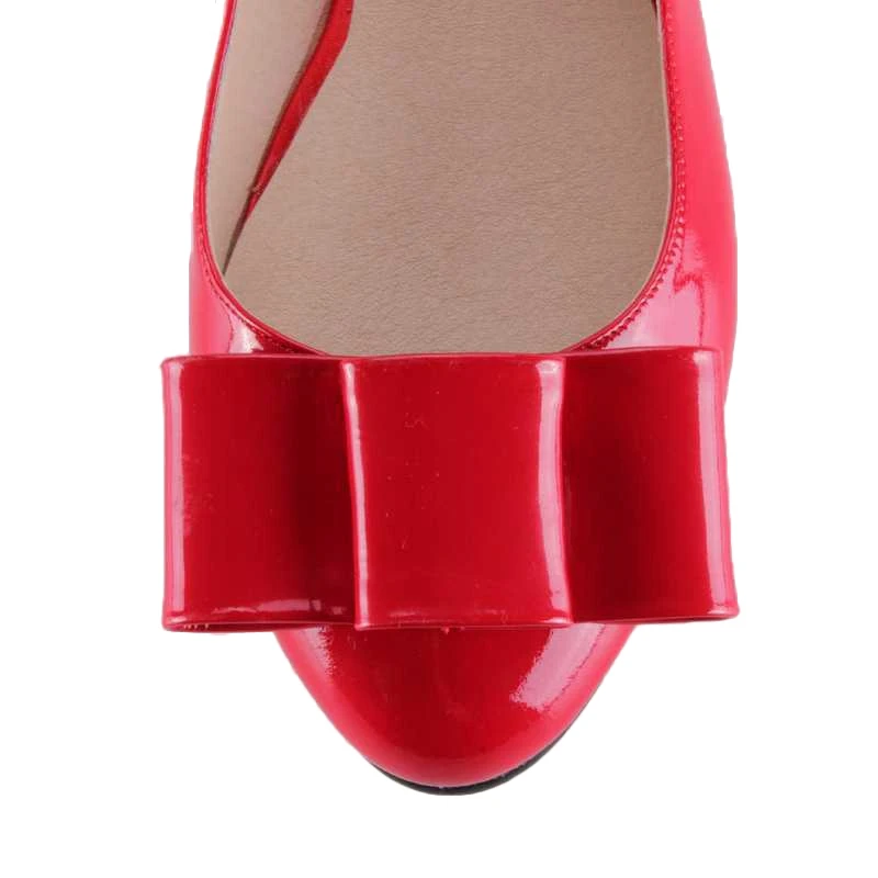 CHS307/женские красные туфли на плоской подошве из лакированной кожи с бантом на заказ; свадебные балетки на плоской подошве; модельные туфли; большие размеры