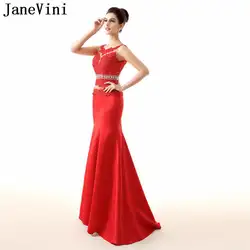 JaneVini vestidos Evening DOS Вечерние платья Длинные Русалка Кристалл красный атлас плюс размер вечернее платье Элегантное кружевное вечернее платье