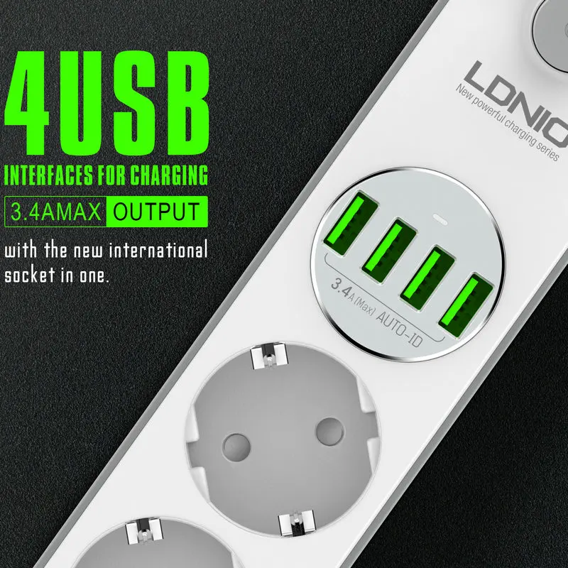 Интеллектуальное зарядное устройство с 4 usb адаптерами 5 в 3 а и EU удлинитель