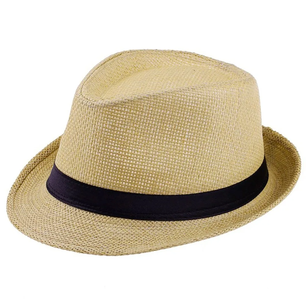 

Women Kids Summer Jazz Caps Sun Hat Casual Solid Color Panama Straw Hat Jazz Caps Sun Block UV Protection Hat