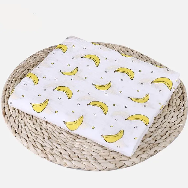 Хлопковое мягкое муслиновое детское одеяло с принтом постельные принадлежности для младенцев пеленки для новорожденных одеяло марлевые оба полотенца - Цвет: Banana