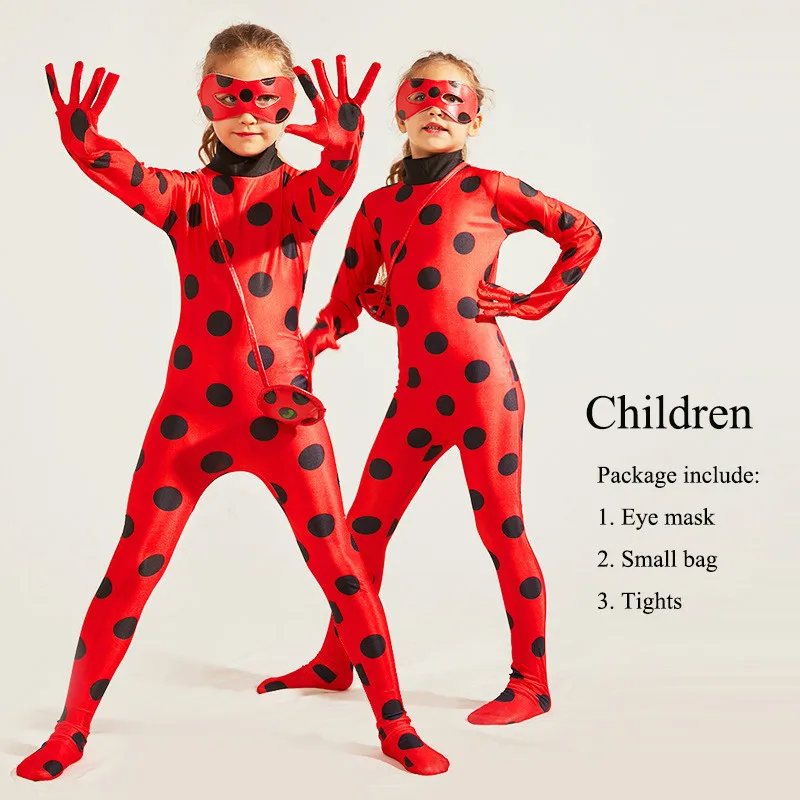 children ladybug Костюм божьей коровки для взрослых девочек; комплекты одежды для костюмированной вечеринки; Детские вечерние костюмы на Хеллоуин; костюм «маленький жук»; комбинезон «Леди Баг» с черным котом - Цвет: children ladybug