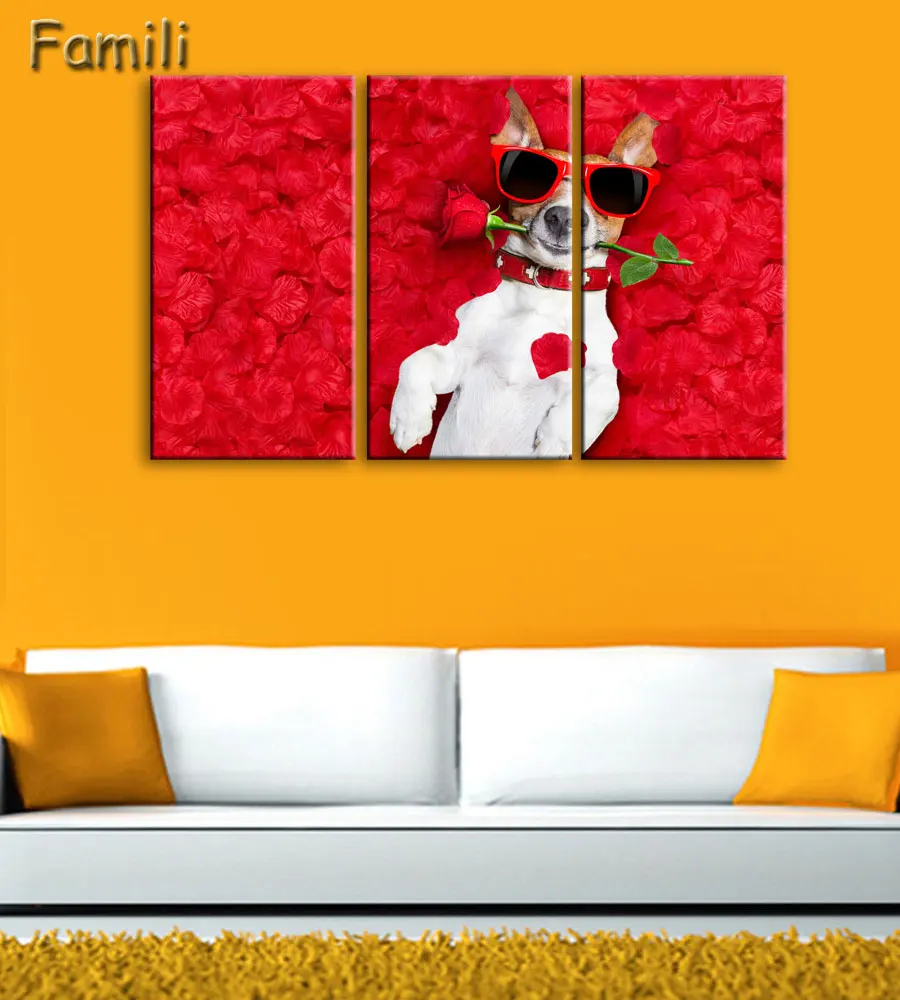 

3pcs Home Decor Canvas Painting Animal Dog Cat Art Picture For Dedroom Bedside Decor Nursery Kids Room Kitten Puppy Painting