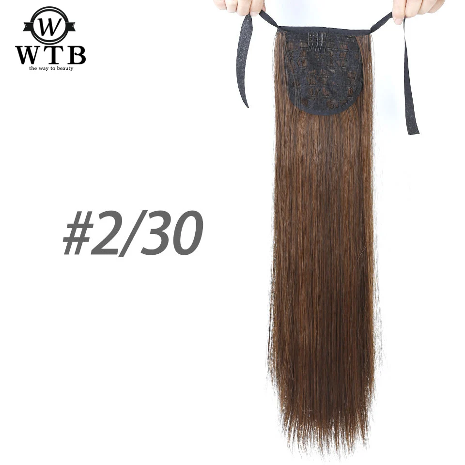 WTB Synthetic long straight hair red brown black Hair Heat Resistant Ribbon Drawstring Ponytail Pieces Extension - Цвет: 2m30