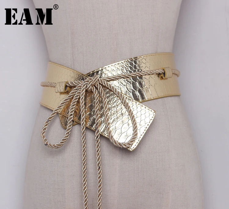 

[EAM] 2019 New Spring Woman Decoration Waist Black Color Tassels Bandage Width Belt Women Fashion Tide All-match JA40701
