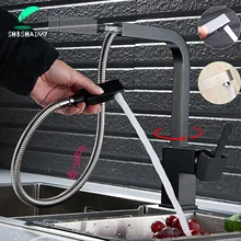 SHBSHAIMY черный латунный выдвижной кухонный кран квадратный выдвижной кухонный кран для раковины с одной ручкой Горячая Холодная MixerTap