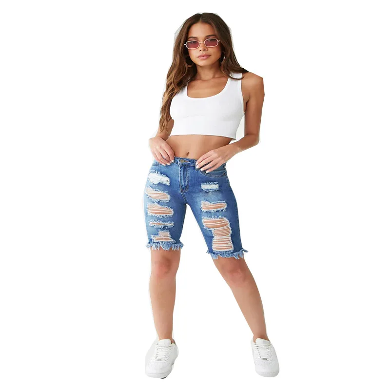 Летние Новые горячие модные женские джинсы slim с высокой талией женские джинсы в стиле хип-хоп Повседневная Пять штанов тонкие женские
