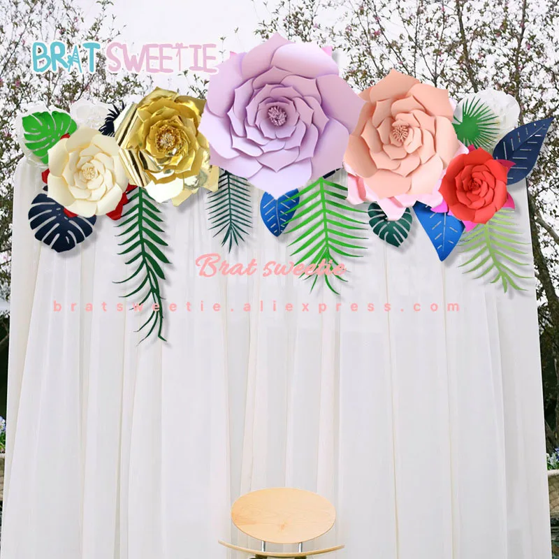 Artificial Flowers Leaves Paper Poms Fake Flower Roses Diy Summer