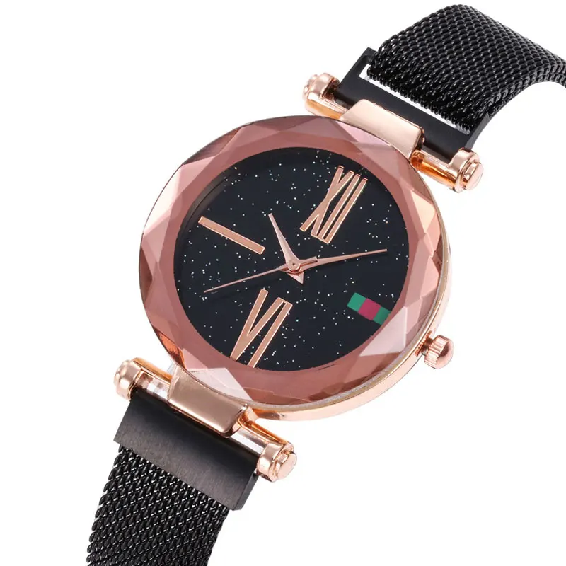 

Luxury Women Blue Purple Rose Gold Watches Irregular Starry Sky Magnet Buckle Casual Female Watches Roman Numeral Wristwatch