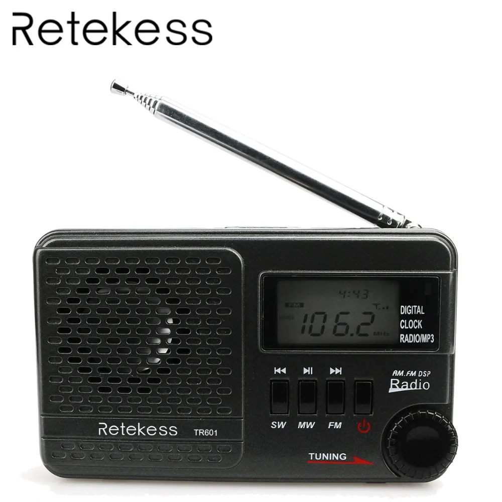 

RETEKESS Digital Clock Radio TR601 DSP FM AM SW Radio Receiver Speaker With Mp3 Player Support Micro SD Card & USB Audio Input