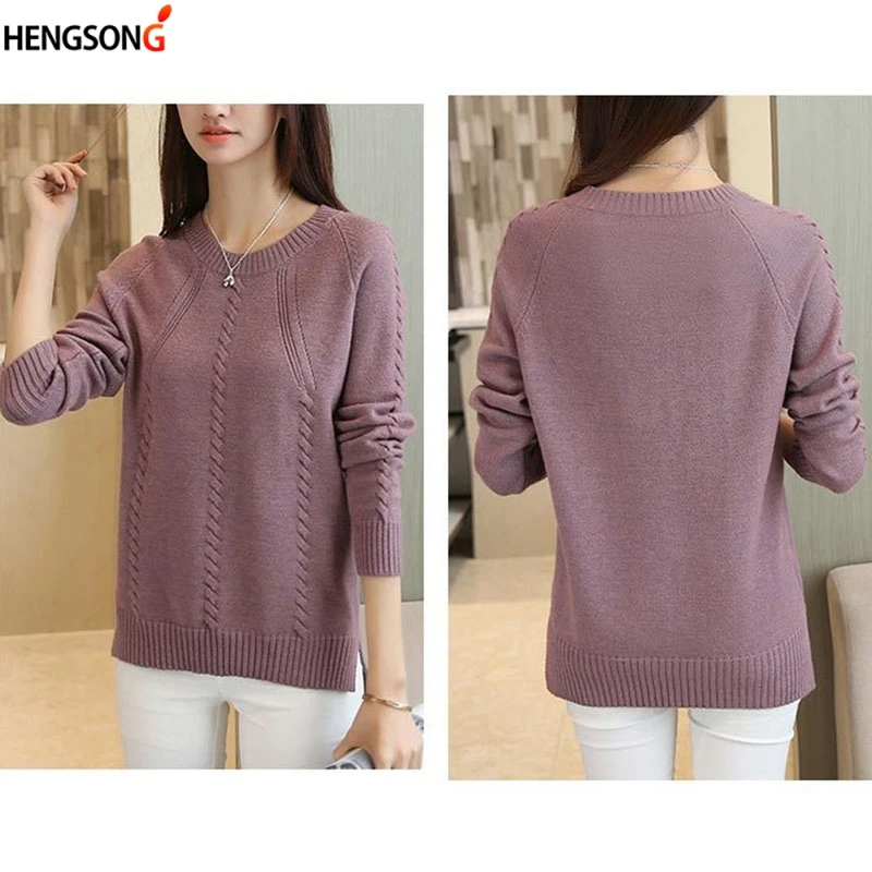 HENGSONG Autumn Winter Sweater Women Long Sleeve Pullover Basic Sweaters 2018 Solid Color Knit Tops Femme 722706 | Женская одежда