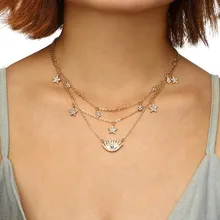 Новейший дизайн, модное многослойное ожерелье с пентаграммой, злой глаз, s для женщин, Хрустальная звезда, турецкие глаза, подвеска, колье, ожерелье