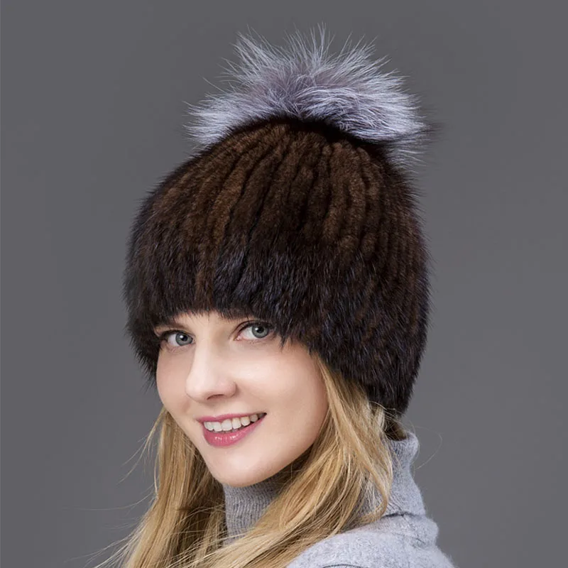 new Woman's style fur hat mink fur fox fur ball hat factory direct sales winter ski hat warm hat - Color: COLOR2