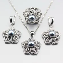 Натуральный серый жемчуг 925 пробы серебряные Модные Ювелирные наборы для женщин костюм 3 шт. серьги/кулон/ожерелье/кольцо Размер 6/78/9/10