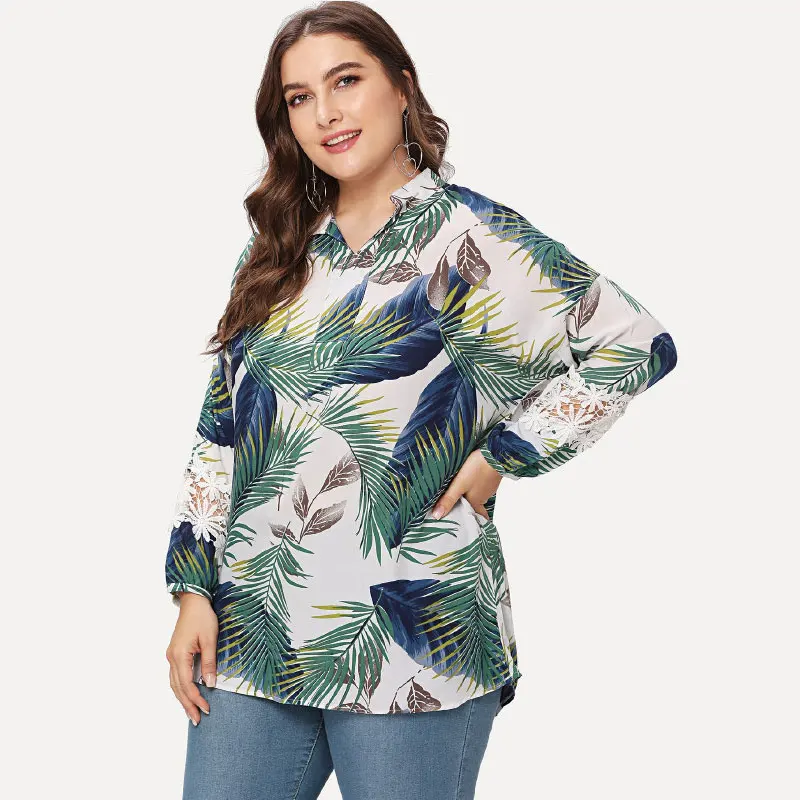 Большие размеры XL 4XL Лето Для женщин рубашка пляжный стиль с принтом листьев