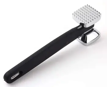 

Meat tenderizer, heavy hammer tool and chicken tongs, black