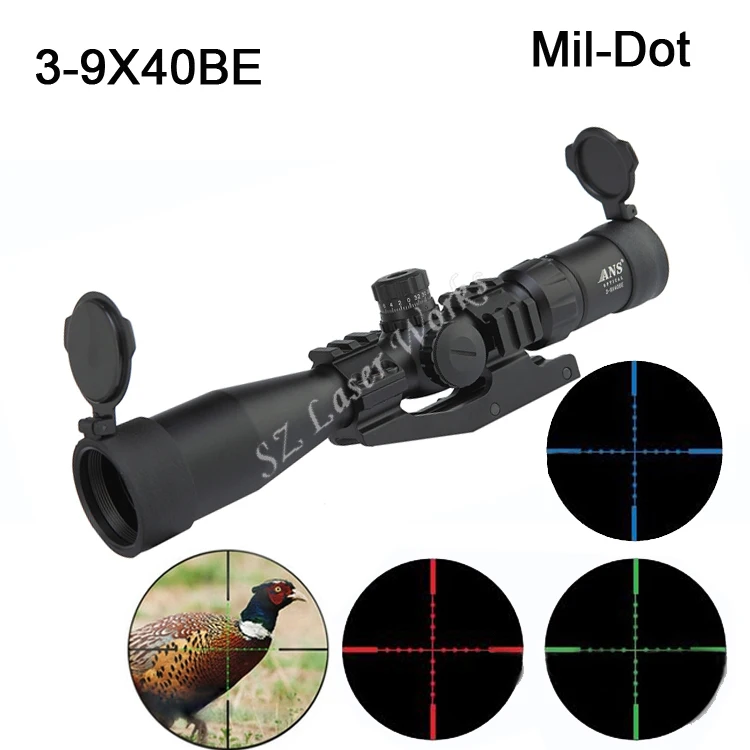 

Sports 3-9x40BE Compact Rifle Scope Mil Dot Reticle riflescope sight three color Illuminated sight Waterproof scope for hunting