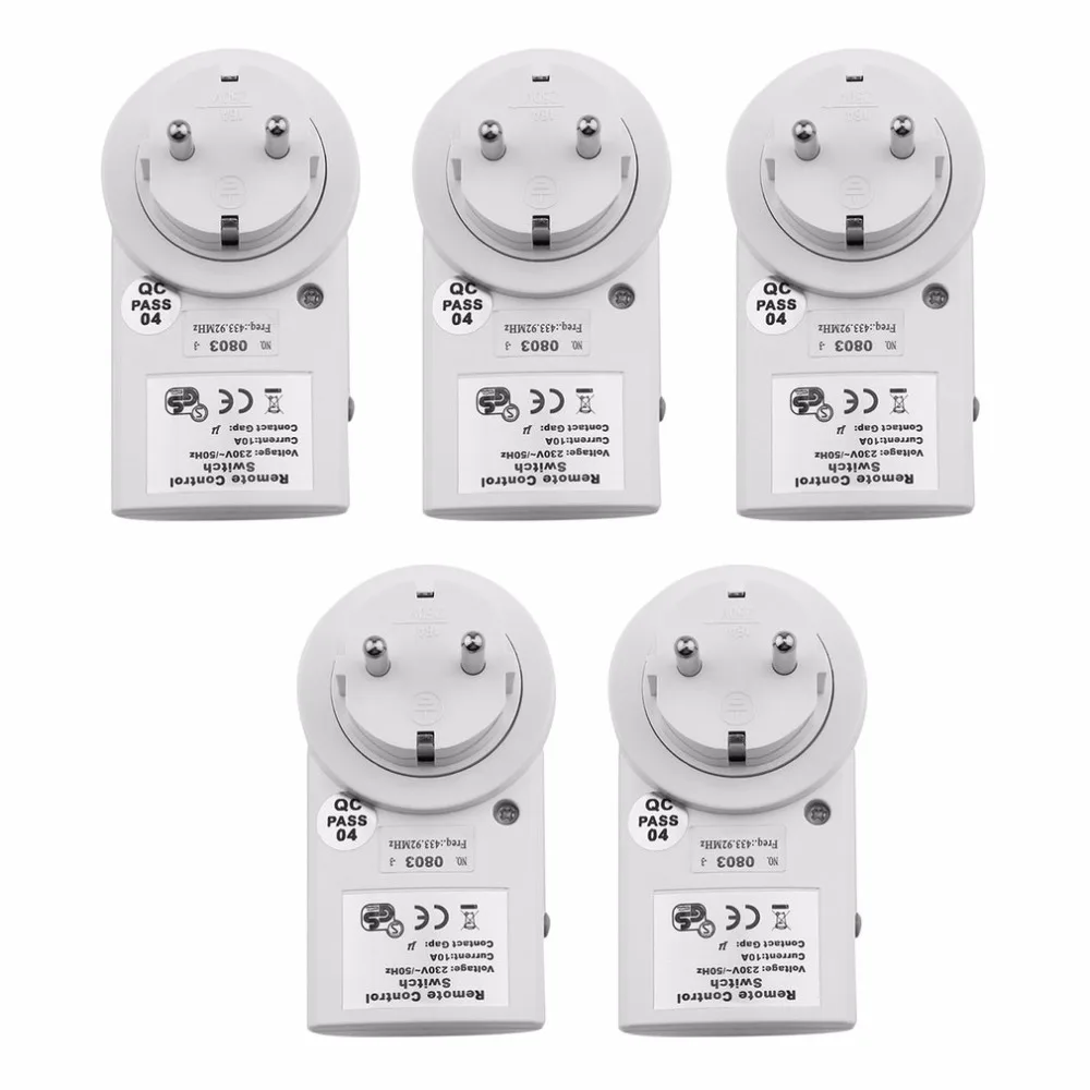 

5pcs Wireless Power Switch Sockets+1 Remote Controller EU Plug High Performance Wireless Remote Control Power Switch Plug