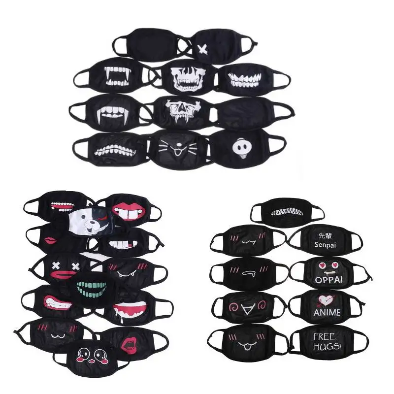 

1PCS Black Cartoon Anime Kpop Mouth Mask Half Face Soft Anti-fog Anti-dust Masks Cotton Dustproof Mouth Face Mask Woman Men