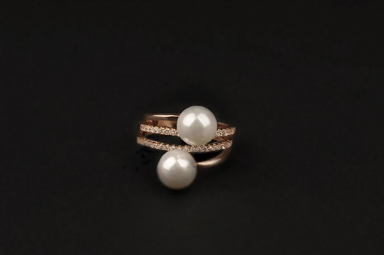 Модный aenine, двойные кольца с искусственным жемчугом, темперамент, инкрустированные Кольца с австрийскими кристаллами, свадебные кольца, ювелирные изделия для женщин