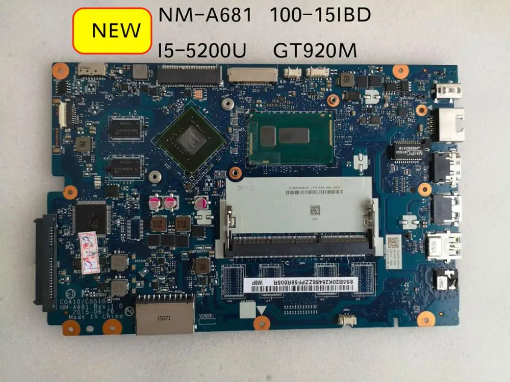 Для Lenovo Ideapad 100-15IBD Материнская плата ноутбука CG410 CG510 NM-A681 SR23Y i5-5200U 920M 1 Гб |