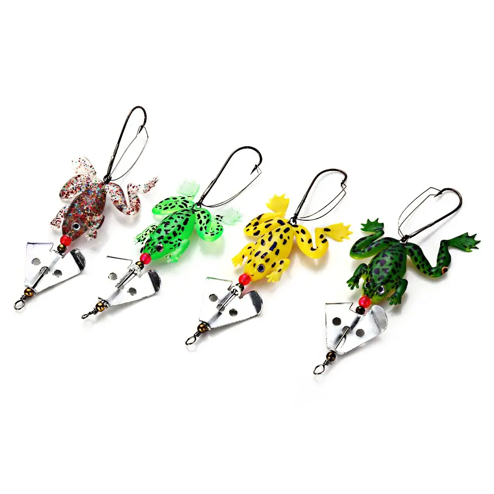 Outlife 4 pieces/lot 11cm 6.2g Rubber Frog Fishing Lure Bass Spinner Soft Bait Sequins Body Artificial With Offset Hooks | Спорт и