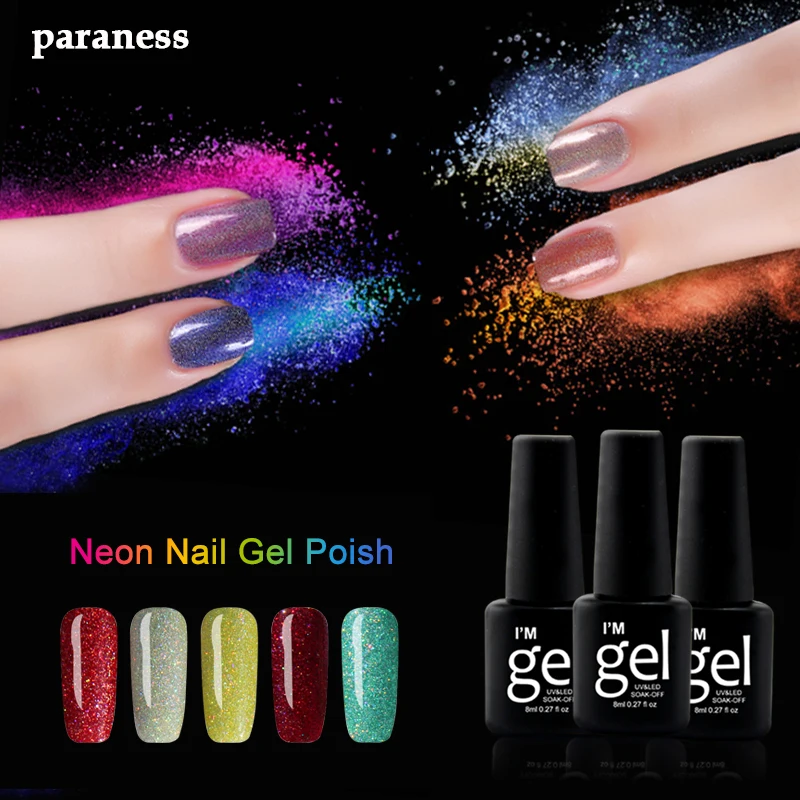 Paraness UV Nail Gel Polish Soak Off Long Lasting Glitter Neon Gel Nail