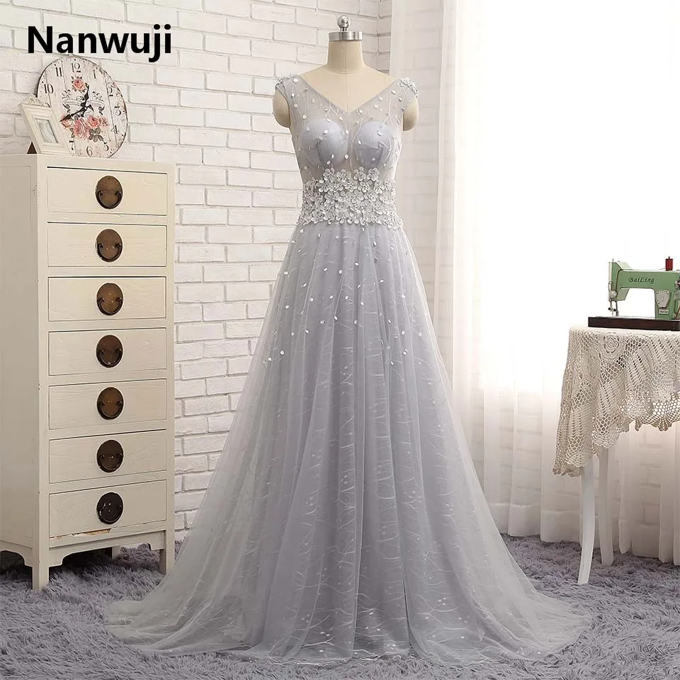 

In stock Elegant Beads Tull 2016 Cheap grey Prom Dresses Robe De Soiree Off The Shoulder Party Dress