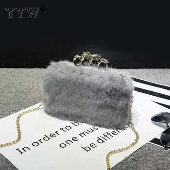 

Fashion Crossbody Bags For Women 2018 Rabbit Hair Clutches Evening Party Soft