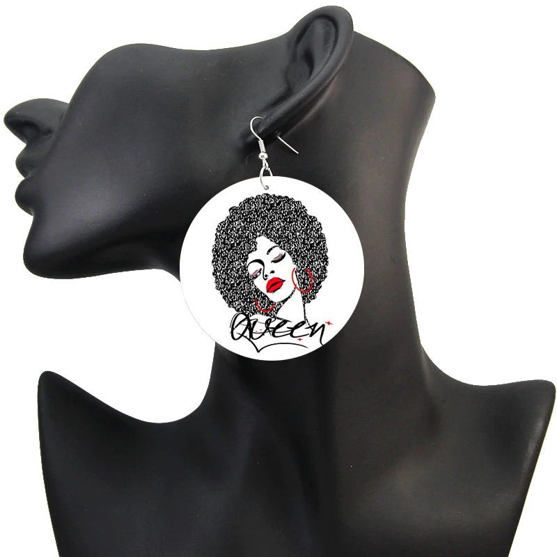 SOMESOOR Printed Black Sayings Wood Drop Earrings African Queen Locs Smart Afro Natural Hair Power Dangle Jewelry For Women Gift